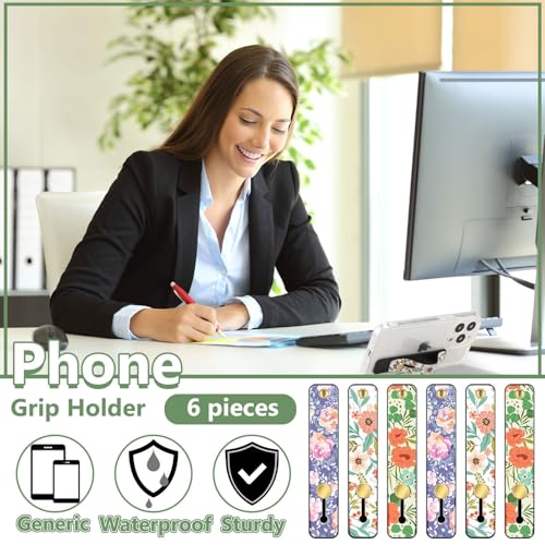 Image of Weewooday 6 Pieces Phone Grip Holder Cell Phone Grip Strap Telescopic Finger Strap Stand Universal Finger Kickstand for Most Smartphones(Retro Color,Blossom)