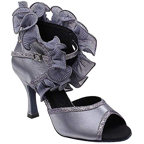 Very Fine Women's Ballroom Dance Shoes Tango Wedding Salsa Dance Shoes Ruffle Silver Grey Sera7013EB Comfortable Dance Shoes 3