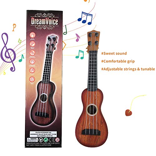 YOLOPLUS+ 15 Inch Toddler Ukulele Guitar Toy 4 Strings Mini Guitar for Kids - Children Musical Instruments Educational Learning Toy for Baby Toddler Beginner with Pick (Darkwood)