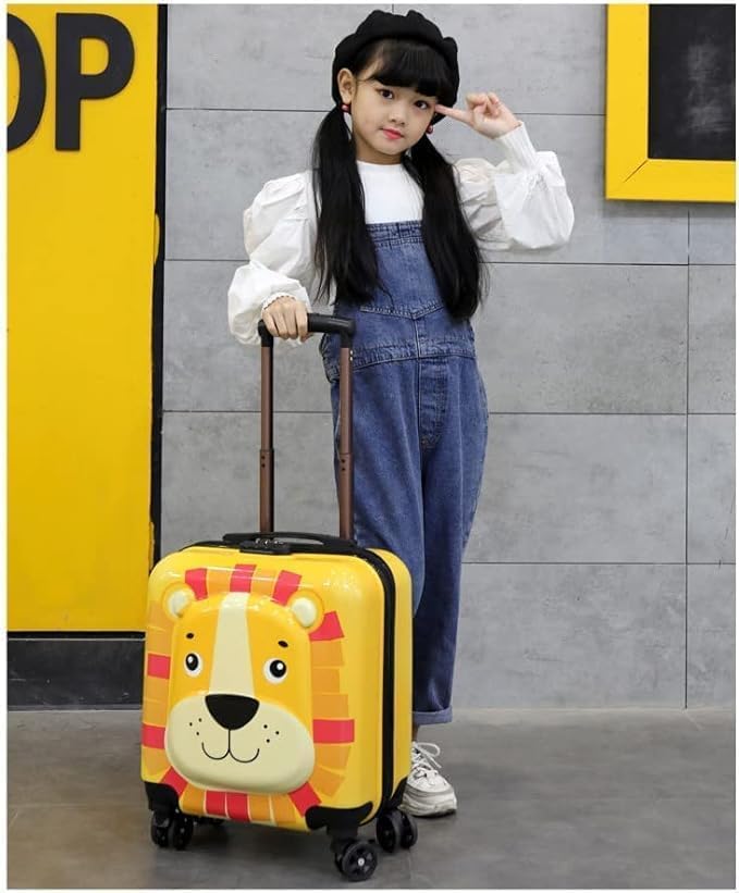 Image of Shamax Kids Luggage Hard Shell Trolley Bag with Spinner Wheels | Lightweight Suitcase for Girls Travel & School Trips Cabin Luggage, 360 Wheels & Adjustable Handle (Kid /Luggage /Lion)