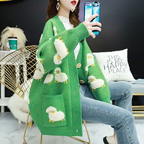 Image of FindThy Women's Kawaii Knitted Cardigan Long Sleeve Button Up Sheep Print Cute Sweater Cardigans