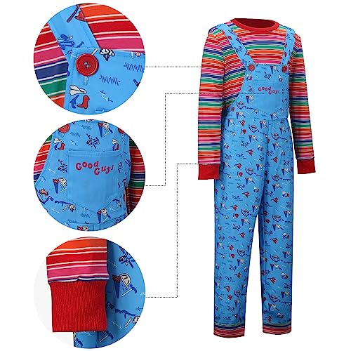 Disfraz infantil Chucky azul con overol floral y camiseta a rayas miniatura 6