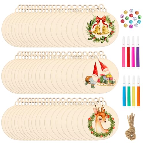 Scettar 60 Stück Weihnachtsanhänger Holz Bastelset mit Glocken...