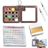 Tobioskits Watercolor Set, Tobioskits Travel Water Color Kit, Nano Palette Water Painting with Mini Paper Booklet and Paint, Portable Detachable Pocket Artist Travel DIY Kit (Walnut 15 Grids)