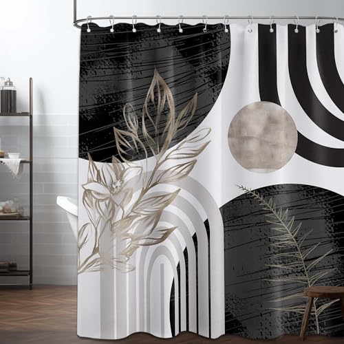 QGHOT Mid Century Modern Black and White Shower Curtain Cool