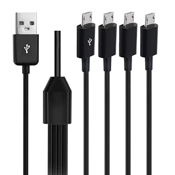Hididi USB to Micro Splitter Cable Wire, 4-in-1 Multi Micro USB Charging Cord, USB Micro Lead Type A Male to 4 Micro USB Male Adapter Cable for Data Sync Charging