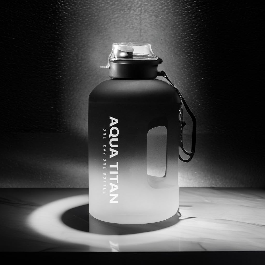 Gym Water Bottle with Straw and Time Marker (74oz-135oz) for Work, Hiking, Gym Large Capacity for Men and Women (BlackWhite(PP+4 gifts), 74oz/2200ml)