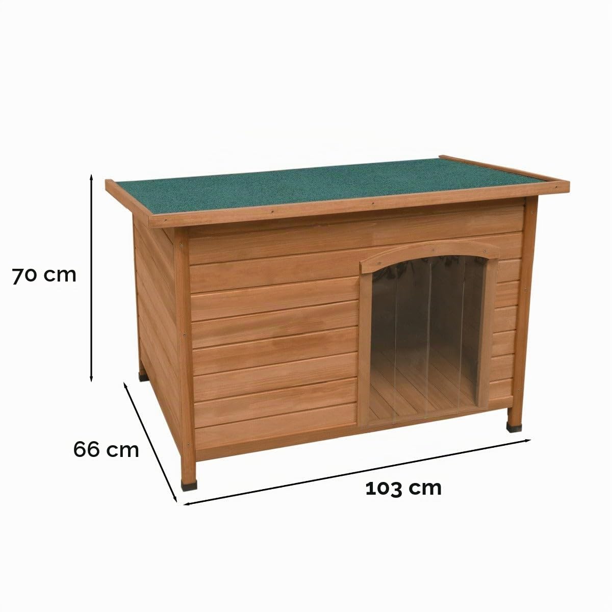 Hölzerne Hundehütte 70H x 103B x 66cm D Haustierhaus Tierhaus Tierhütte Outdoor Innen Klappbares Offenes Dach 5cm Bodenfreiheit Abnehmbare Boden Türklappen Wetterfest Kiefernholz