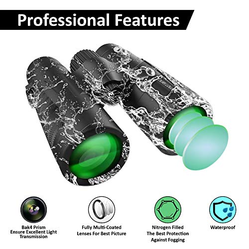 WildVis 12x42 Binoculars for Adults Compact Binocular Prism BAK4 FMC Lens Waterproof HD Binoculars for Bird Watching Hunting with Carrying Bag - Thumbnail 4