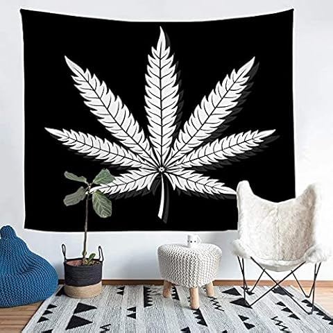 Homemissing Marihuana Blatt Tapisserie Cannabis Blätter Wandteppich 148x200cm Marihuana Unkrautblatt Drucken Wandbehang Cover