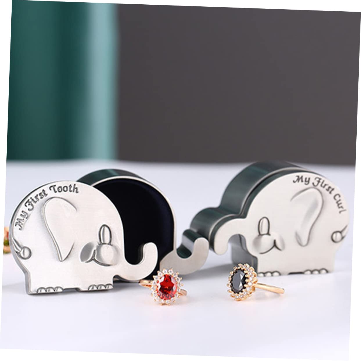 SUPVOX 1 Pair Tire Collection Box Teeth Boxes Elephant Tooth and Curl Boxes First Boxes for Newborn Teeth Boxes Collection Boxes Newborn present Silver Metal