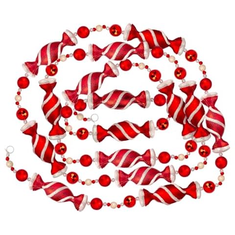 9 Foot Red & White Candy Peppermint Bead Christmas Garland | Large Shatterproof Glitter Beaded Christmas Tree Garland for Retro Vintage Candy Trees | Garland Christmas Decorations for Indoor Use Cover