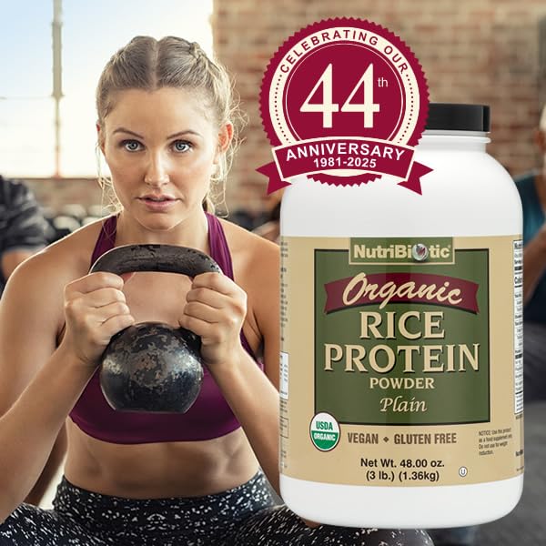 Image of NutriBiotic Certified Organic Rice Protein Plain, 3 Pound | Low Carbohydrate Vegan Protein Powder | Raw, Certified Kosher & Keto Friendly | Made Without Chemicals, GMOs & Gluten | Easy to Digest