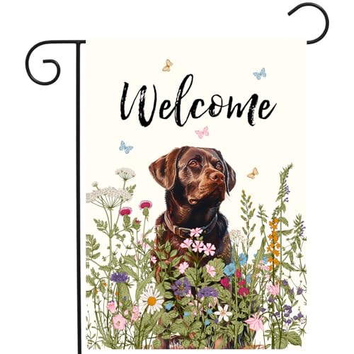 DZGlobal Floral Chocolate Lab Garden Flag