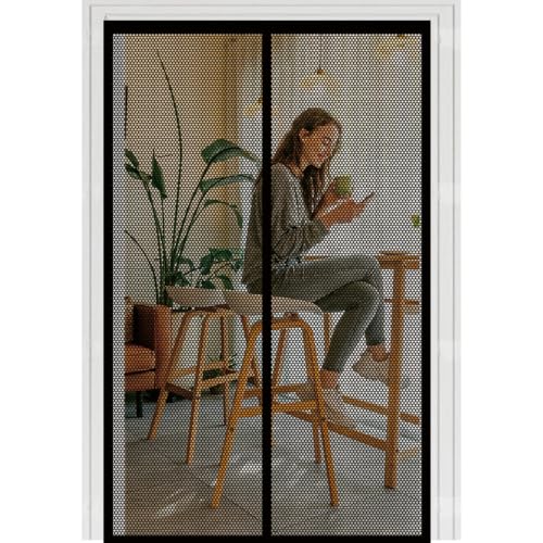 Puerta Magnética 100 x 169 cm Magnético Automático, Taladrar Fácil de Instalar Mantiene, Antimosquitos, Cortinas Antimosquitos para Puertas Exteriores para Balcón, Negro