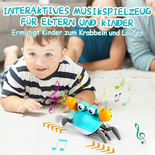 ECHOCUBE Interaktives Krabbelspielzeug, Interaktive Musikkrabbe, die automatisch Hindernissen ausweicht, Elektronische Musikkrabbe für Kinder Junge Mädchen ab 3 Jahren - Grün
