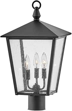 Hinkley Huntersfield Medium Post Top or Pier Mount Outdoor Lantern, Aluminum, Clear Seedy Glass, Traditional European Style, Black Finish