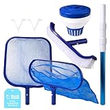 Blue Mano 6 Piece Pool Cleaning Kit - 16' Leaf Rake, 12' Leaf Skimmer, 18' Pool Brush, 4FT Telescopic Aluminum...