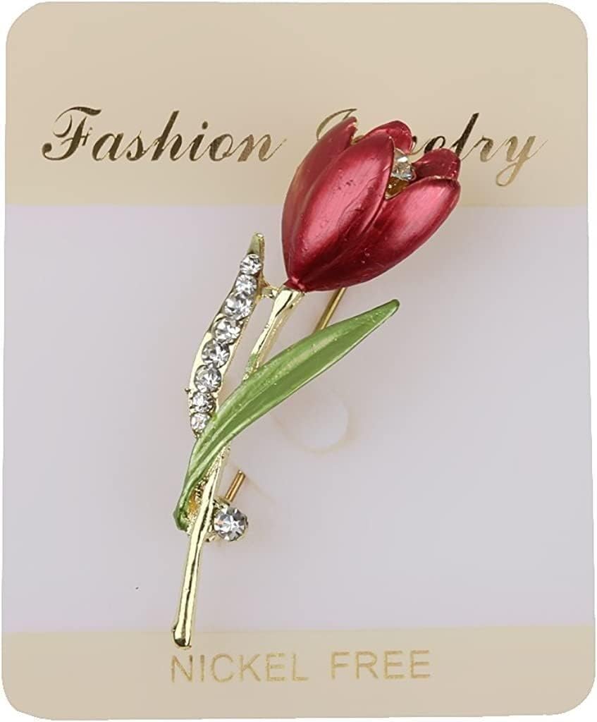 Crystal Broochs,Brooch Pins,Shawl Clips, Pin Badge,Women’s Gold and Rhinestone Tulip Diamond pin Brooch.