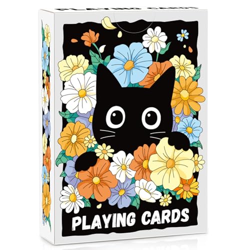 Wkchxd Playing Cards Cute Black Cat Playing Cards Floral Cats Themed Deck of Cards for Game Nights Premium Standard Size Poker Cards for Card Games Parties Travel Casino Games & Cat Lover Gifts