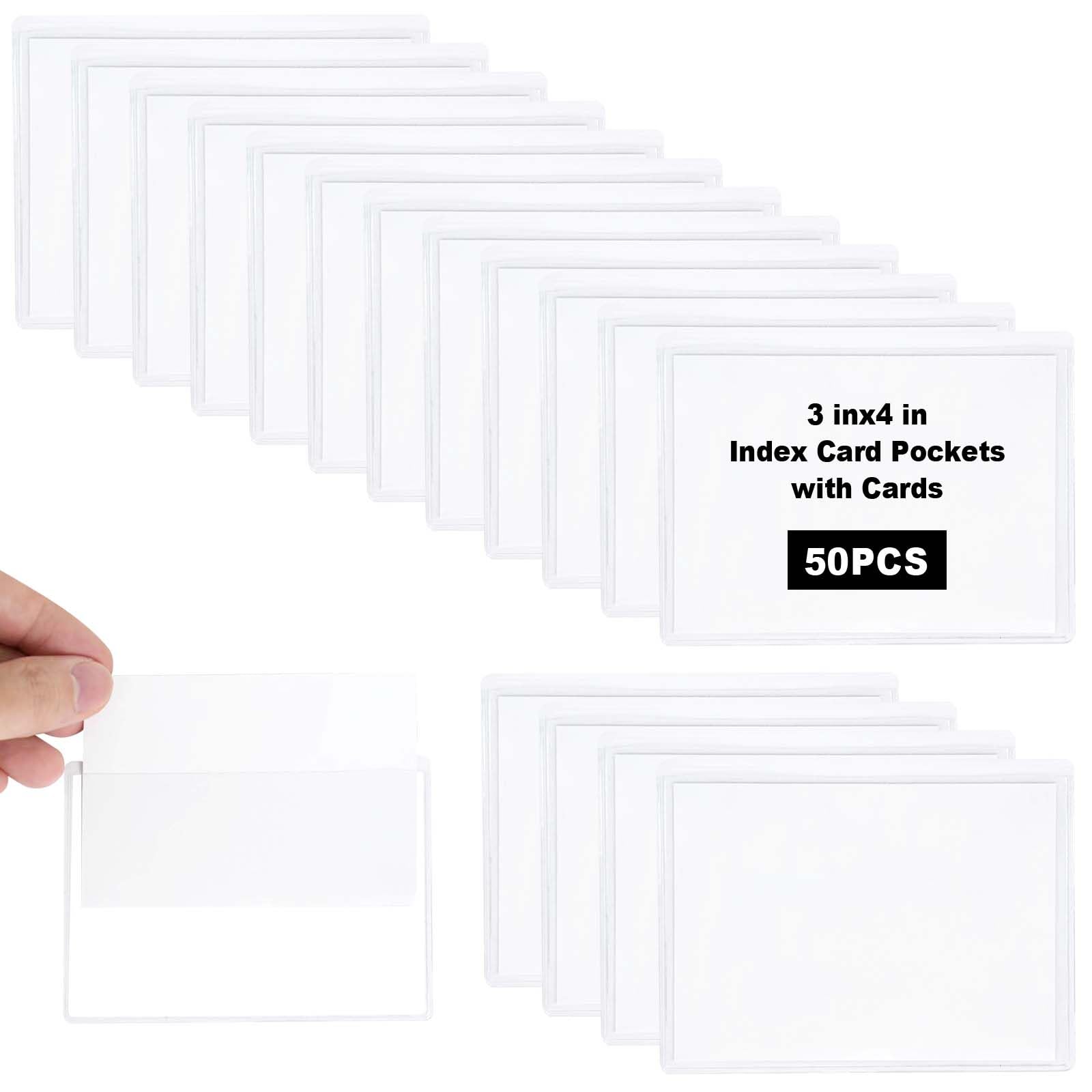 wexpw 50 Pieces 3x4 inch Adhesive Plastic Pockets Sleeves with 50 Pieces  White Insert Cards, Self Adhesive Clear Label Holder Index Card Pocket  Sleeves Clear Plastic Sticky Labels Holders : Amazon.com.au: Stationery