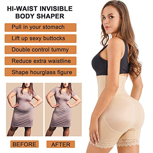 Nebility Waist Trainer For Women High Waist Tummy Control Panty Lace Butt Lifter Shapewear Slim Body Shaper Shorts (Small, Beige) #TOP3