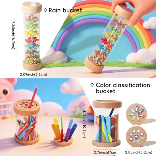 BESTAMTOY 5 in 1 Wooden Educational Learning Toy Set, Montessori Toys for 1 2 3 Year Old,Baby Rain Stick Sensory Fine Motor Skills Toys, Shape Sorter Stacking Puzzle Gifts for Toddlers Boys Girls - Image 3