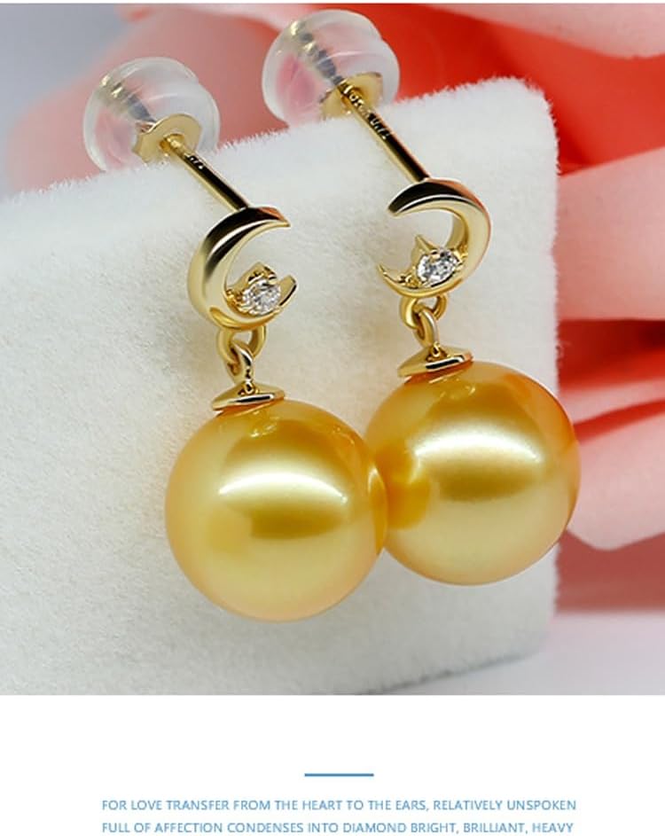 NONNYL Wife Jewelry 18K Gold Earrings - Genuine South Sea Golden Pearl Jewelry Earrings for Women, Birthday Jewelry for Girlfriend, Valentine's Day for Wife NO1157