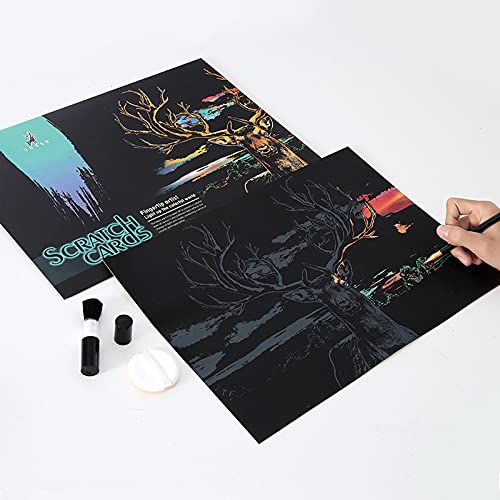 Animal Scratch Art Rainbow Painting Paper, Engraving Art & Craft Sets, Creative Foil Scratch Art Toys Gift, Diy Sketch Card Scratchboard For Kids & Adults, Women - 16'' X 11.2'' With 3 Tools (Deer) #TOP3