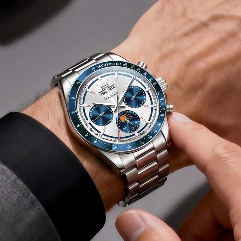 Image of OLEVS Men's Automatic Watch Batteryless Waterproof Mechanical Self Winding Stainless Steel Dress Luxuxry Wrist Watch with Tourbillon, Day-Day-Year & Chronograph Gift for Him Relojes de Hombres