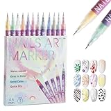 Nagellack Stift Set, 12 Farben Nail Art Marker Set, 3D Nagellackstifte für Nägel Zubehör, Nail Art Pen, Nageldesign Zubehör, Nailart Marker, DIY Nagelstifte für Nägel Ohne UV, für Malen Dotting (A)