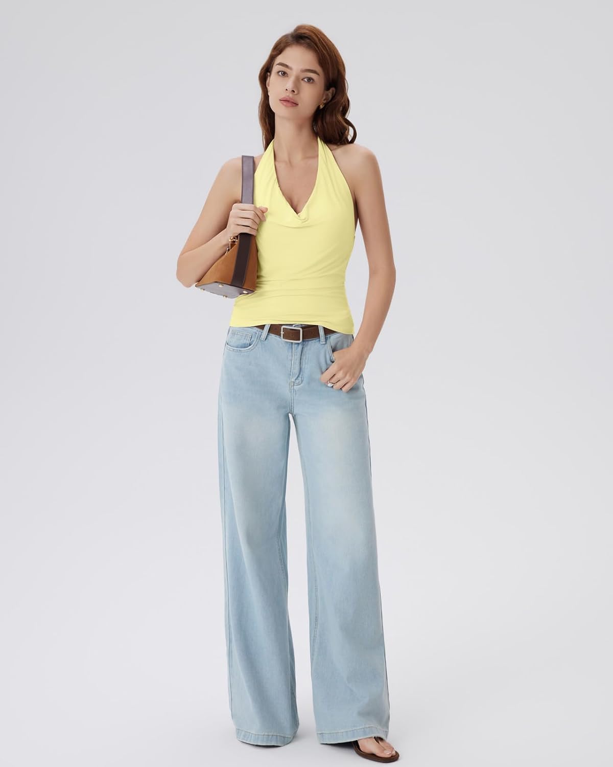 SUUKSESS Women Deep V Built in Bra Cowl Halter Tops Going Out Open Back Tank Tops - Image 6