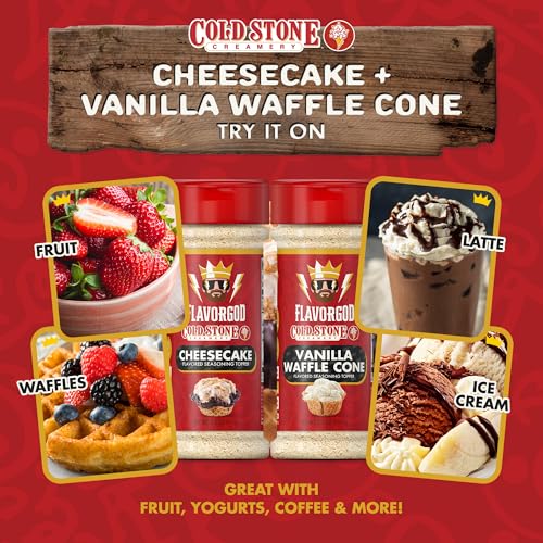 Image of Cold Stone Creamery Ice Cream Seasoning Toppers by FlavorGod (2-Pack) - Healthy Dessert Toppers - 0 Calories, 0 Sodium, Kosher - Try with Coffee, Yogurt, & Ice Cream - Cheesecake & Vanilla Combo