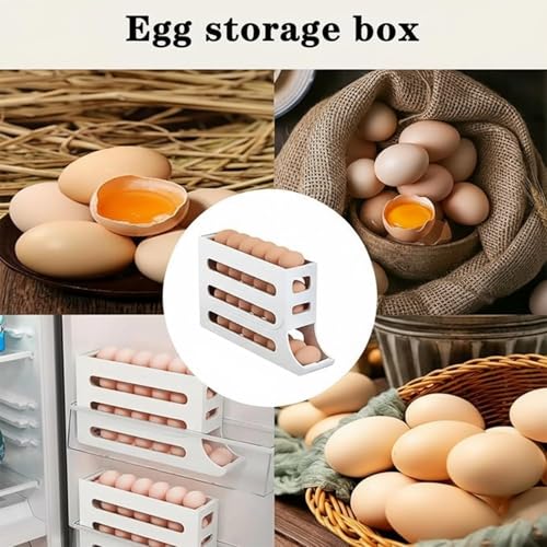 Image of Accohom 30 Eggs Tray Storage Box Baskets Holder Dispenser Refrigerator Space-Saving Stackable Plastic Automatic Roller Organizer Storage Containers for Kitchen Tools Items (Pack of 1)