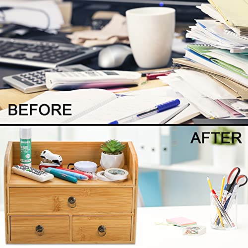 Nicunom Bamboo Desk Organizer, 3-Tier Bamboo Tabletop Storage Organization Multifunctional Desktop Organizer With Drawers For Home Office Toiletries Supplies Vanity thumb #6