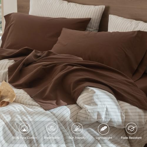 Image of MooMee Sheet Set 100% Washed Cotton Linen-Like Extra Deep Pocket Queen | Relaxed Linen-like Texture. Soft, Breathable & Lightweight Comfort. 15-19 inch Extra Deep Pocket with All-around Elastic