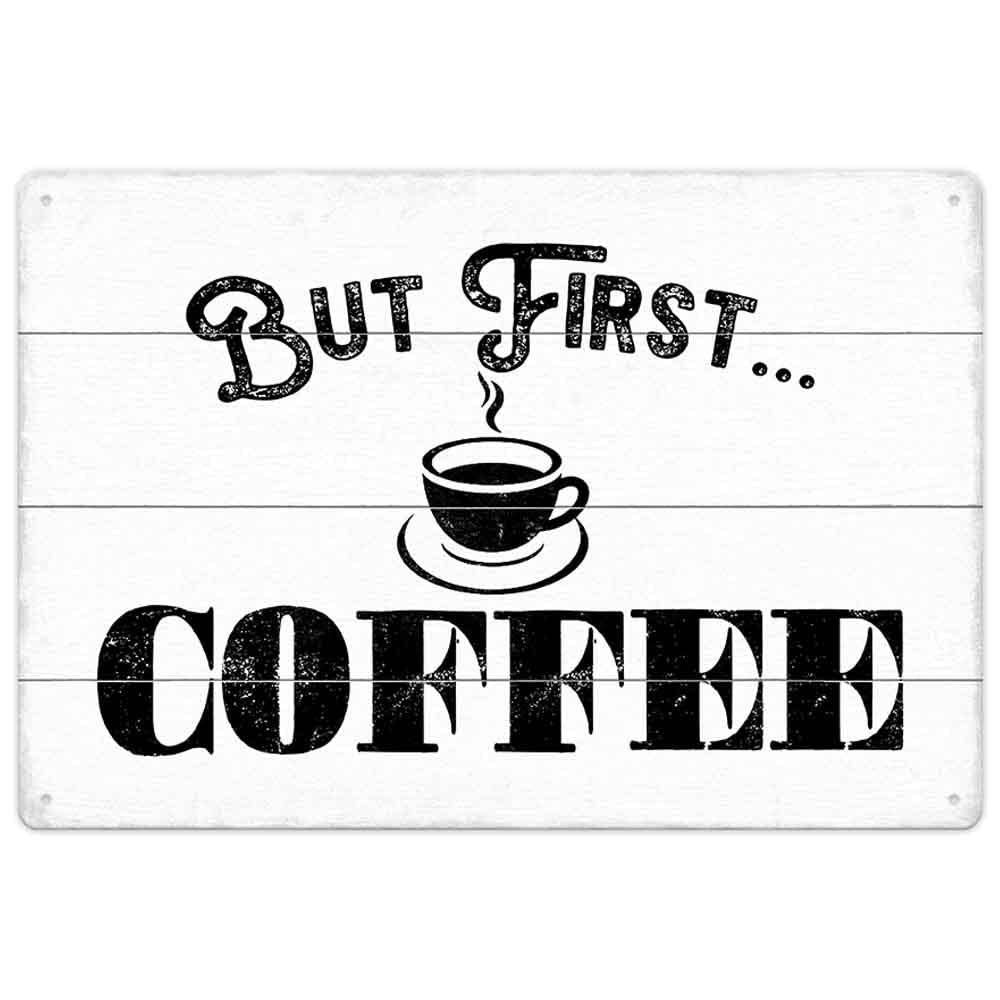 SMAZDFXX But First Coffee Sign Decor for Kitchen, Vintage Coffee Signs for Coffee Bar, Wood Grain Coffee Sign Plaque 12"x16"