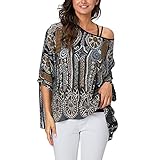 Ckikiou Plus Size Batwing Flowy Semi Sheer Chiffon Blouse Tunic for Women Summer Floral Print Boho Beach Cover ups, 4334, One Size