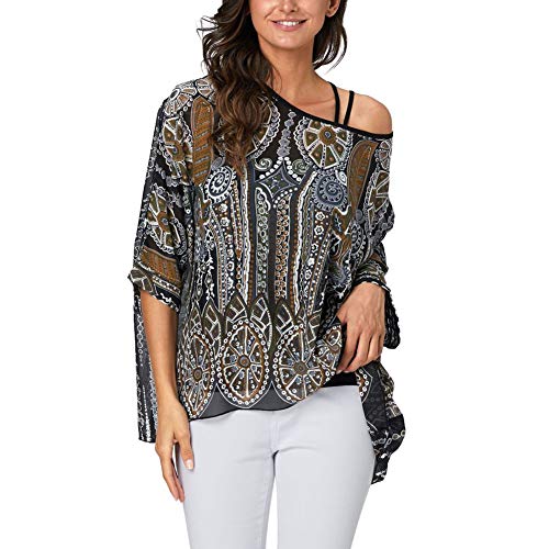 Image of Ckikiou Plus Size Batwing Flowy Semi Sheer Chiffon Blouse Tunic for Women Summer Floral Print Boho Beach Cover ups