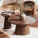 win2win Nesting Coffee Table Set of 2, Mid Century Modern Coffee Table with Wood Grain Veneer, Fluted Round Tea Table and End Table Set, Minimalist Center Tables for Living Room, Office, Walnut