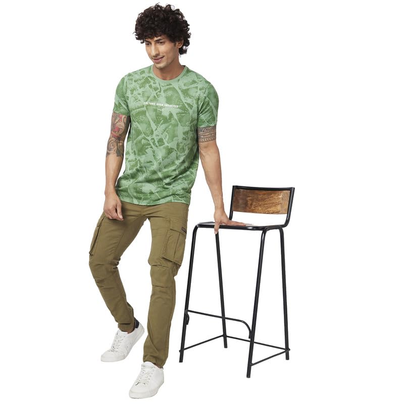 Image of Spykar Men's Slim Fit Round Neck Half Sleeve Printed Casual T-Shirt