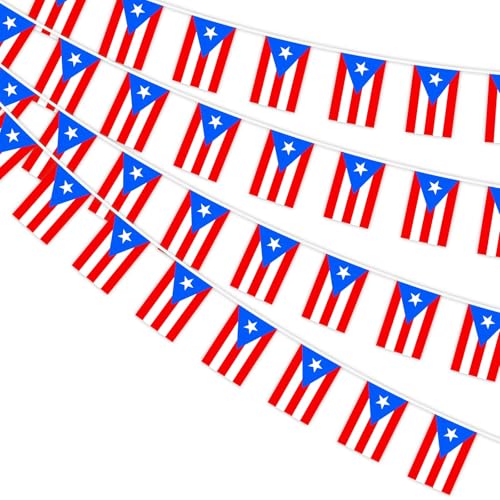 Image of AhfuLife 60 Pcs Puerto Rico String Flags for Party Decorations, Small Puerto Rico Flag Bunting Banner- Double Sided for Football Fan Party Heritage Hispanic Month Decorations (5.5x8.3 Inch -33 Ft)