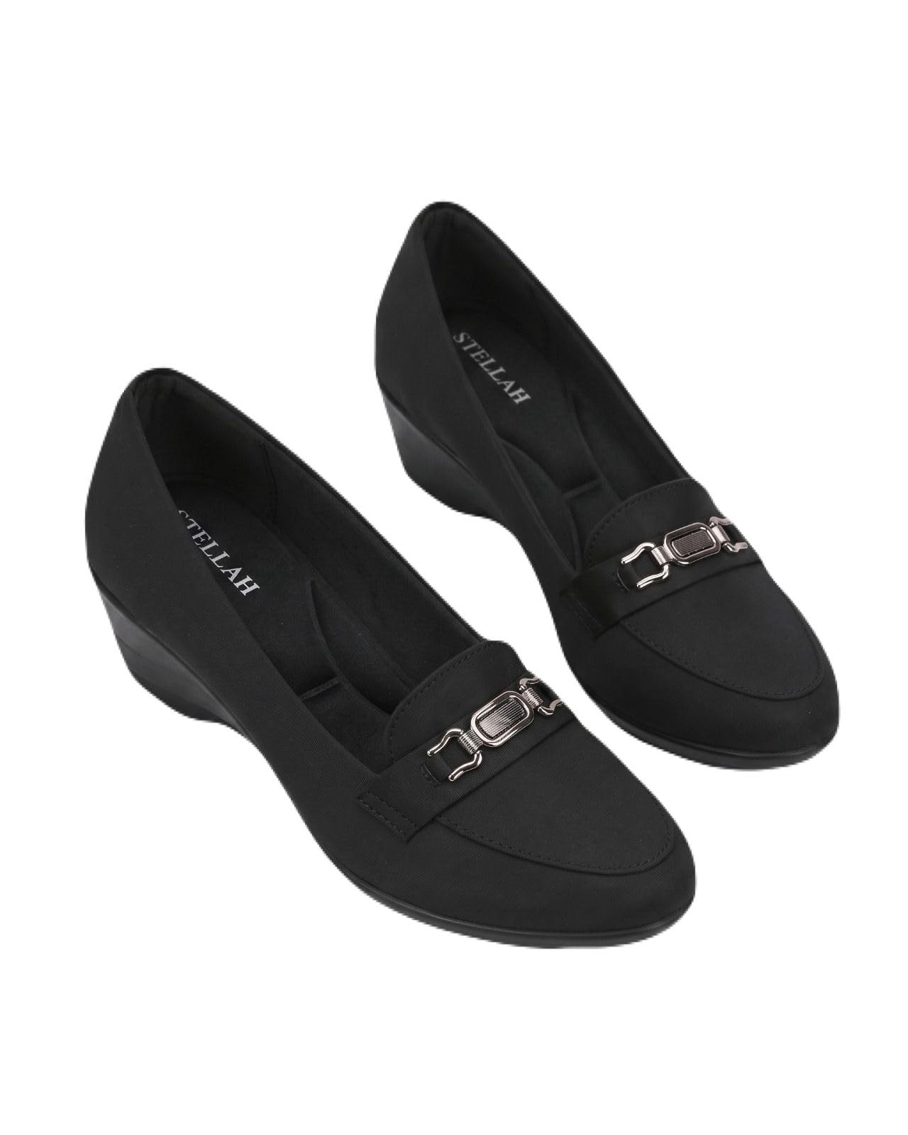 stellah Women's Comfort Wedge Heel Loafers | Slip-On Formal Office Shoes with Metal Buckle | Cushioned Insole | Lightweight Casual Pumps-picture-44