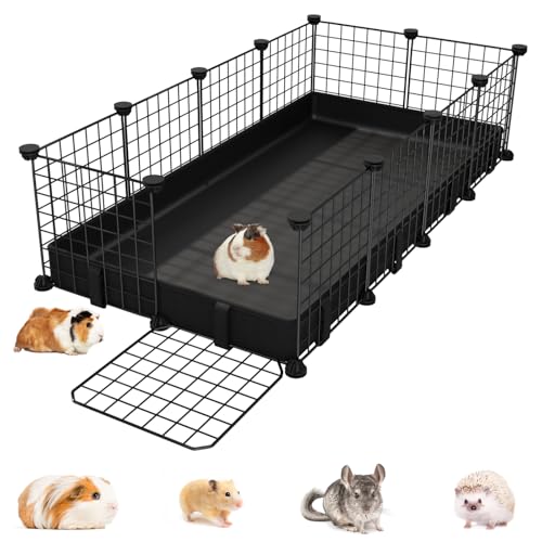 Small Animal Playpen with Waterproof Mat Guinea Pig Cages 49.2x24.6x12.2inch C&C Cage for Hamster Bunny Hedgehog Chinchilla Ferret Indoor Outdoor Portable Metal Wire Yard Fence Metal Pet Panels-12pcs