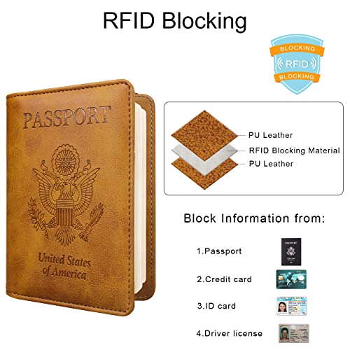 Image of WALNEW Passport Holder for Travel, RFID Passport Cover Wallet for Women Men | PU Leather Passport Book Card Holder Case with Pen, Travelling Essentials for Flying