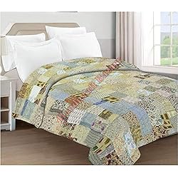 Handicraft Bazarr - Colcha tejida a mano para cama de patchwork (200 x 108 cm), diseño de cachemira