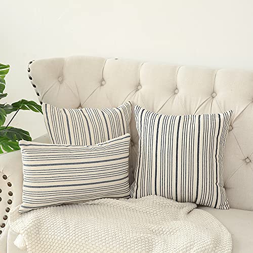 Kiuree Grey And Cream Farmhouse Throw Pillow Covers 18 X 18, Modern Accent Square Decorative Pillow Case, Set Of 2 Stripes Textured Linen Throw Pillow Case For Sofa Couch Chair Bedroom(Grey) #TOP5