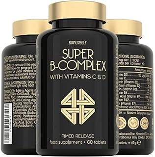 Vitamin B Complex High Strength - Timed Release Super B Complex Enriched with Vitamins C & D - 60 Tablets - All 8 Vitamin B12, B6, Folic Acid, Biotin, B1, B2, B3, B5 - Vit B Supplement UK Made & Vegan