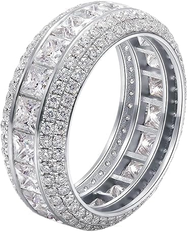 3.00Ct Princess Cut Lab Created Diamond Men's Eternity Wedding Band Ring, 14K White Gold Finish
