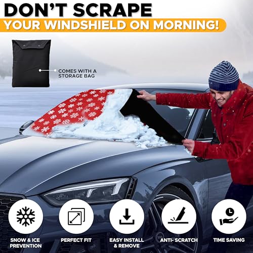 Image of EcoNour Car Windshield Cover for Ice and Snow | Windshield Cover |600D Polyester Car Snow Cover |Water, Heat & Sag-Proof Christmas Car Accessories |Winter Windshield Covers |Medium 69 inchx42 inch
